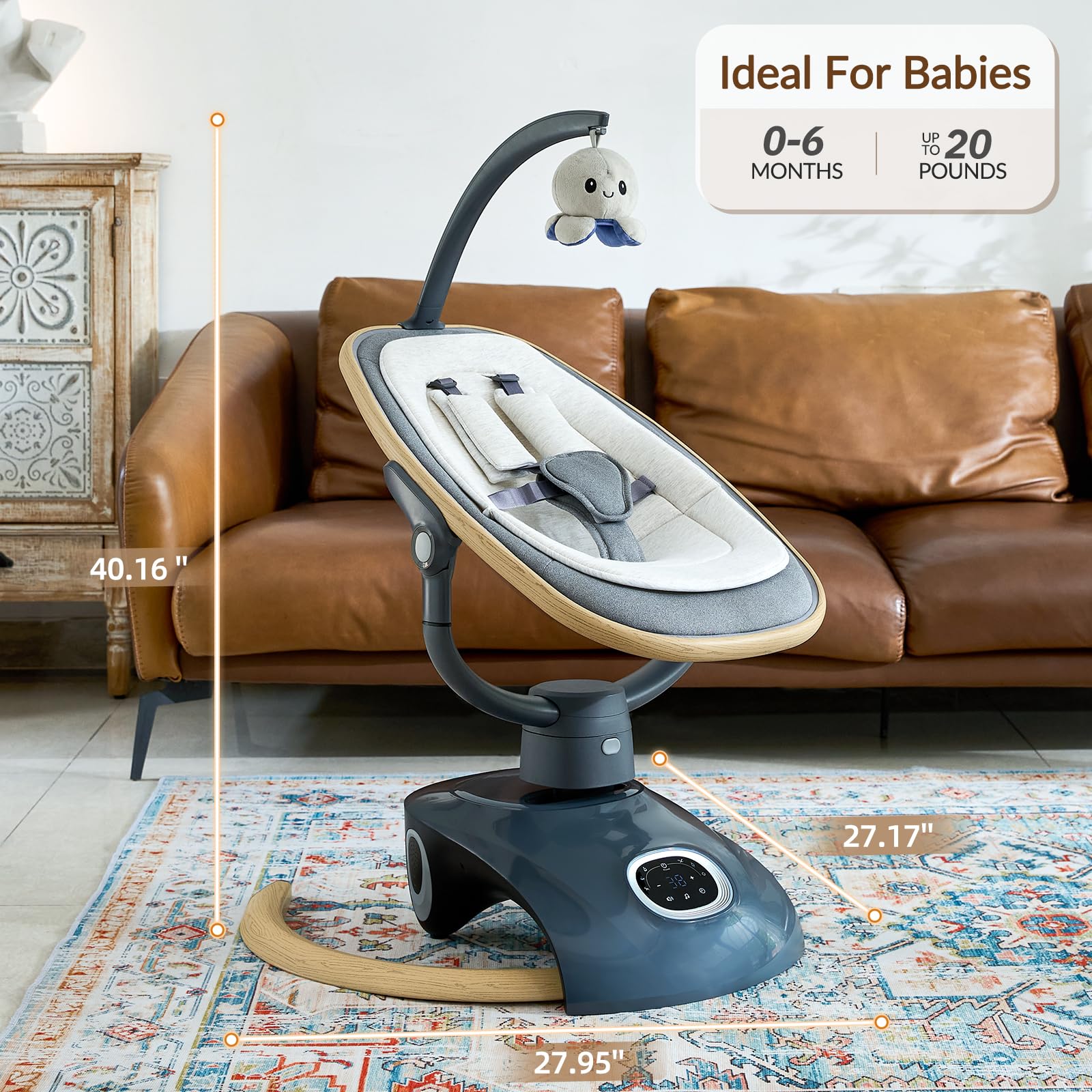 VaVaSoo Electric Baby Swing Newborn for Infants with 5 Speeds, Multi Motion 3D Baby Rocker for Girl Boy Swingset Indoor with 13 Melodies Music, Remote Control, Dark Gray