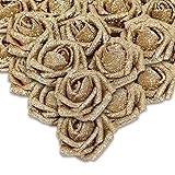 IPOPU Foam Gold Roses,50pcs Glitter Roses Gold