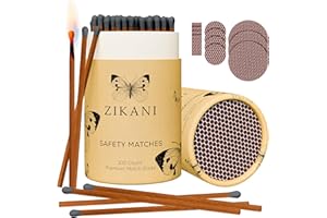 ZIKANI 4-Inch Fancy Decorative Matches + Striker Pad (100 Count) Espresso Stick Black Tip Wood Safety Matches for Candles Bathroom & More Pretty Colored Match Stick Long Wooden Matchsticks Gift Decor