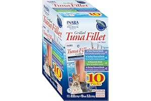 INABA Premium Grilled Tuna Fillet Cat Treats with Vitamin E and Green Tea Extract, 0.52 Ounces Each, Pack of 10, Variety Box