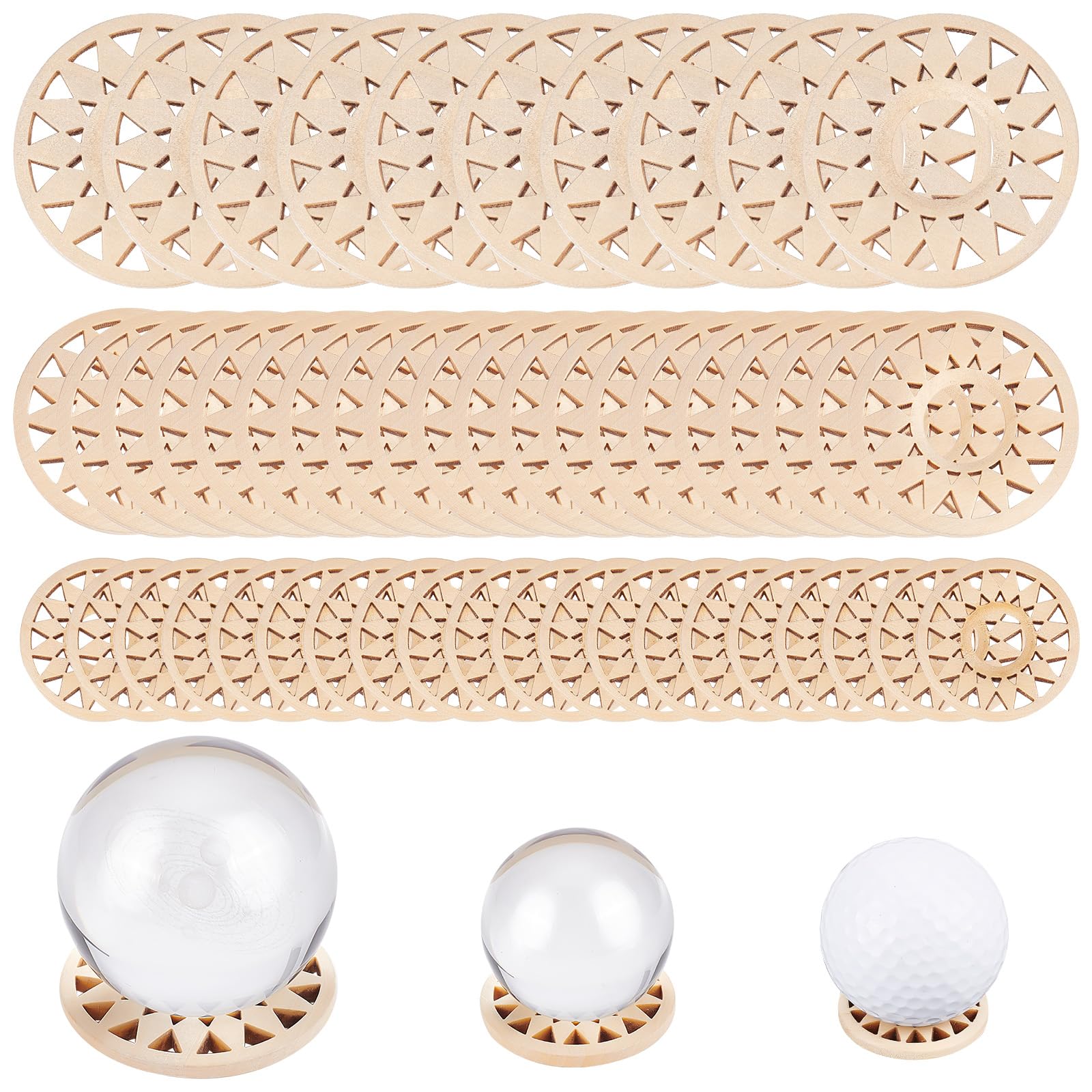CRASPIRE 50Pcs 3 Styles Wood Crystal Ball Holder Sunflower Wooden Sphere Display Stand Rack Base Holder Grid Board Wood Light Display for Christmas Sphere Globe Home Office Desktop Ornaments