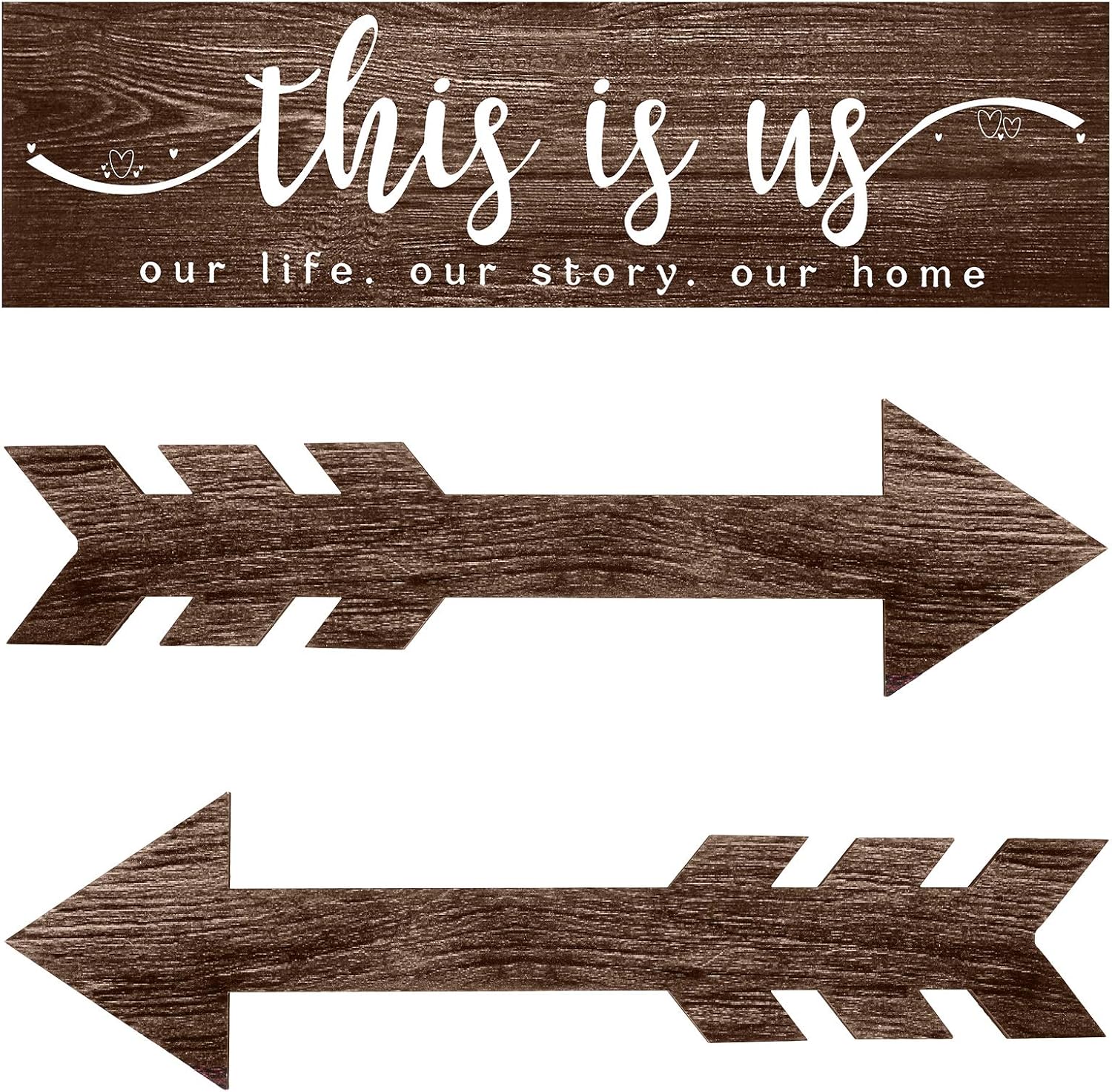 3 Pieces This is Us Wall Decor Rustic Wood Signs Family Quotes Wall Sign Home Decor and Wooden Arrow Hanging Signs Wood Grain Background Wall Decor for Home Bedroom Living Room, 15 x 4 x 0.2 Inch