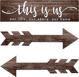 3 Pieces This is Us Wall Decor Rustic Wood Signs Family Quotes Wall Sign Home Decor and Wooden Arrow Hanging Signs Wood Grain Background Wall Decor for Home Bedroom Living Room, 15 x 4 x 0.2 Inch