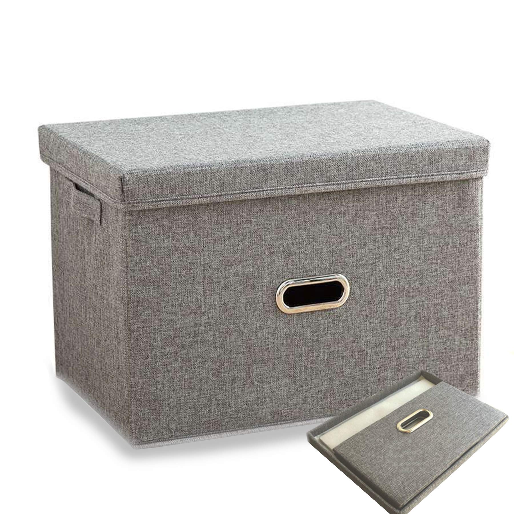 JXFSSY Storage Box - Large Collapsible Linen Fabric Clothing Storage Basket Bins, 39 Litre Toy Box Organizer, for Clothes, Toys Under Bed, Bedroom, Shelves 17.3x12.2x11.4 in