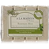 A LA MAISON Rosemary Mint Bar Soap - Triple French Milled Natural Moisturizing Hand Soap Bar (4 Bars of Soap, 3.5 oz)