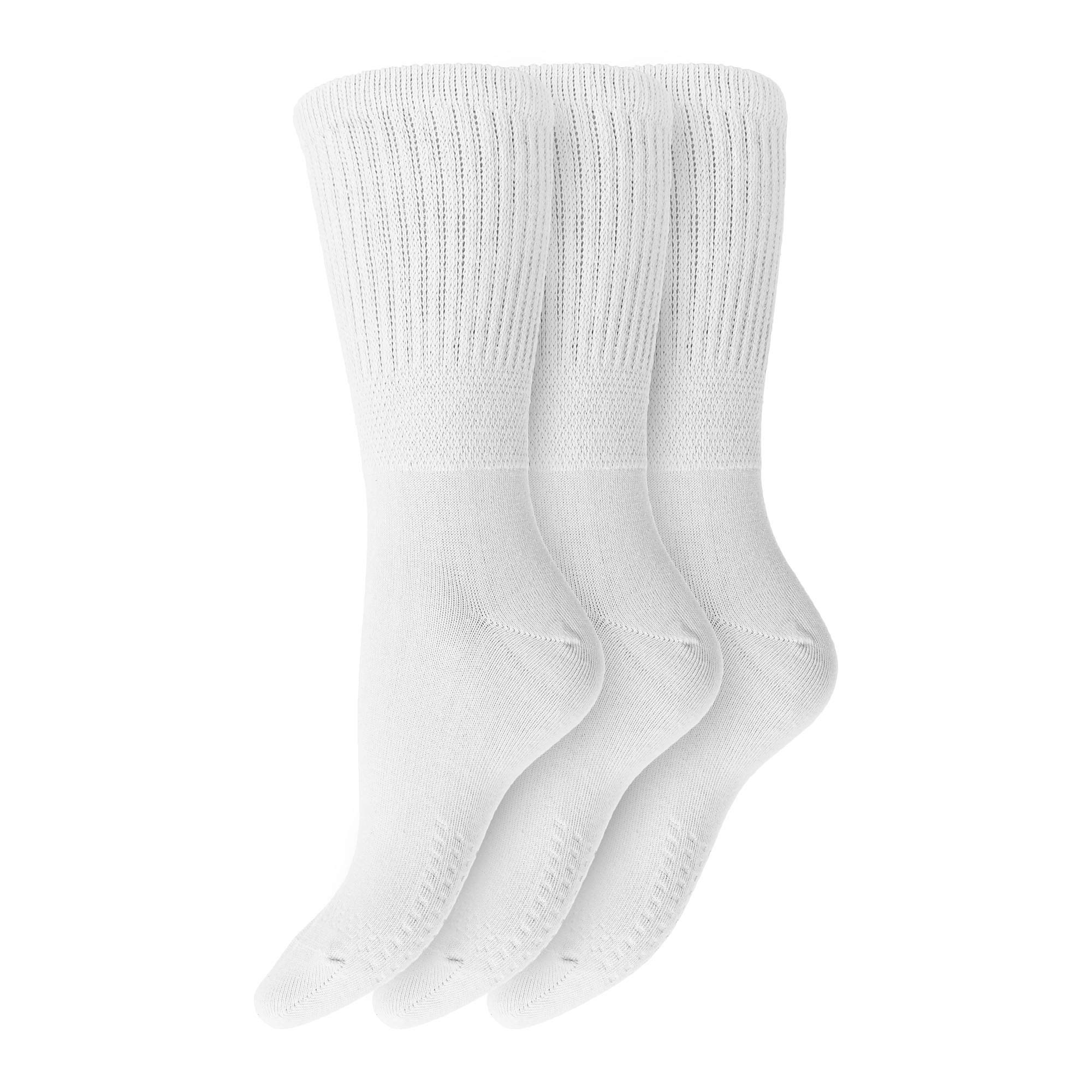 Ladies Non Elastic Diabetic Socks 4-8 Hand Linked Toe Seam 80% Cotton Soft Extra Wide Top Grip (Pack of 3) (4-8, Assorted) (White)