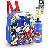 Sonic Mini Backpack for Kids - Bundle with 11” Video Game Mini Backpack Plus Stickers, Water Bottle, More | Sonic Preschool Bag for Boys, Girls, Kids