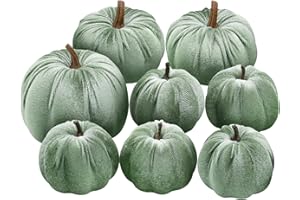 Woration 8pcs Fall Pumpkin Home Lake Green Décor Rustic Artificial Fake Velvet Fabric Pumpkins Harvest Thanksgiving Kitchen Farmhouse Wedding Festival Decorations