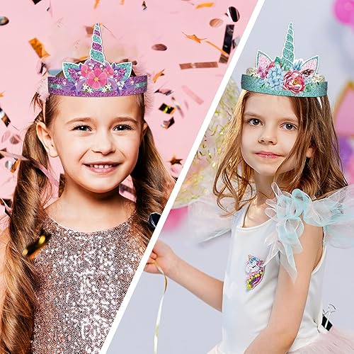 chiazllta 12 Pieces Unicorn Birthday Party Hats Unicorn Paper Party Crown  Headbands for Girls, Gold Silver Hor