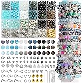 KINGSHINE 8mm 18 Colors Glass Beads for Jewelry Making, 810pcs Charm Bracelet Making Kit - Crystal/Crackle/Stone/Gold & Silver Pendant Spacer Beads for Adults Bracelets Necklace Earring DIY Supplies
