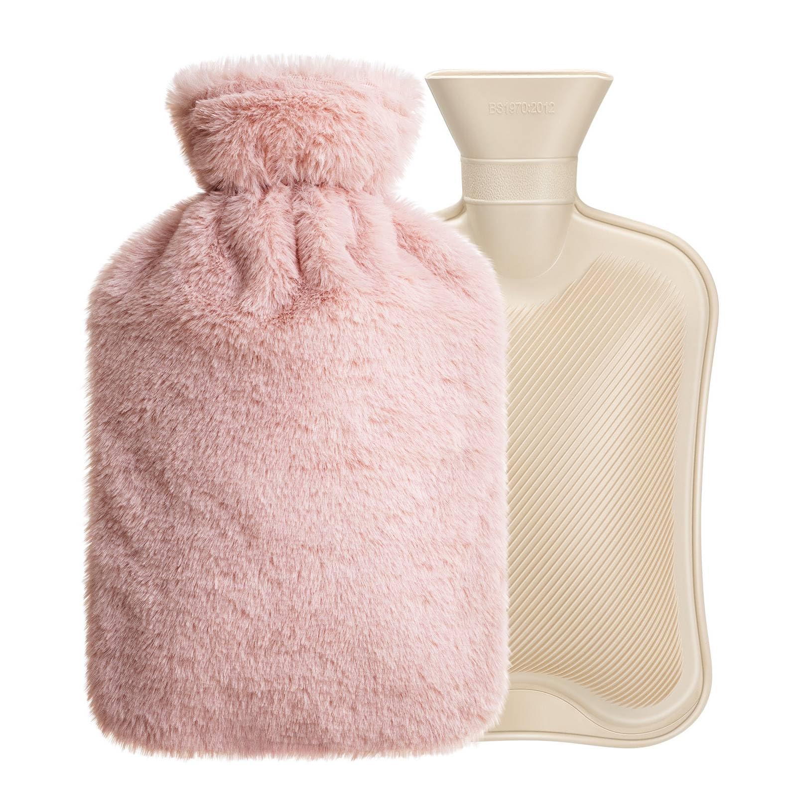URBZUE Hot Water Bottle, Hot Water Bottles with Fluffy Cover UK, 2L Leakproof Large Hot Water Bag for Cold & Hot Compress, Great Winter Gift for Women, Seniors & Children (Pink)