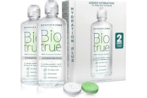Biotrue Hydration Plus Contact Lens Solution with Lens Case, Multi-Purpose Solution for Soft Lenses, Hydrates with Hyaluronan, Cleans, Clears, and Disinfects for All-Day Comfort, 10 Fl Oz (Pack of 2)