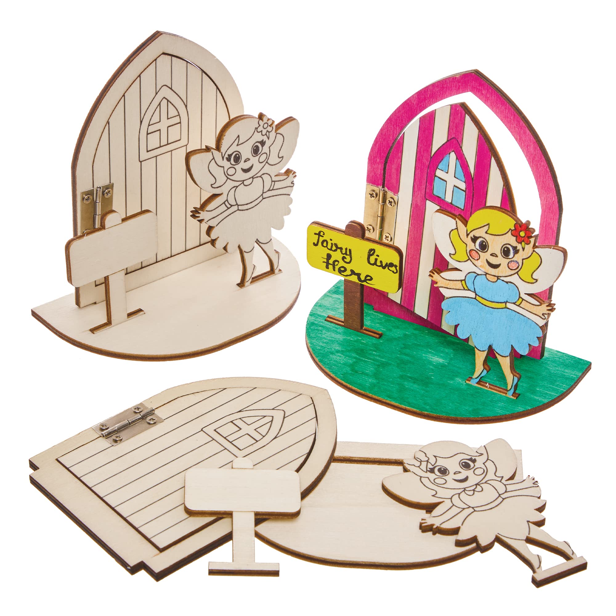 Baker Ross FX588 Fairy Wooden Landing Pad Kits - Pack of 3, Wood Craft Painting Kits for Kids