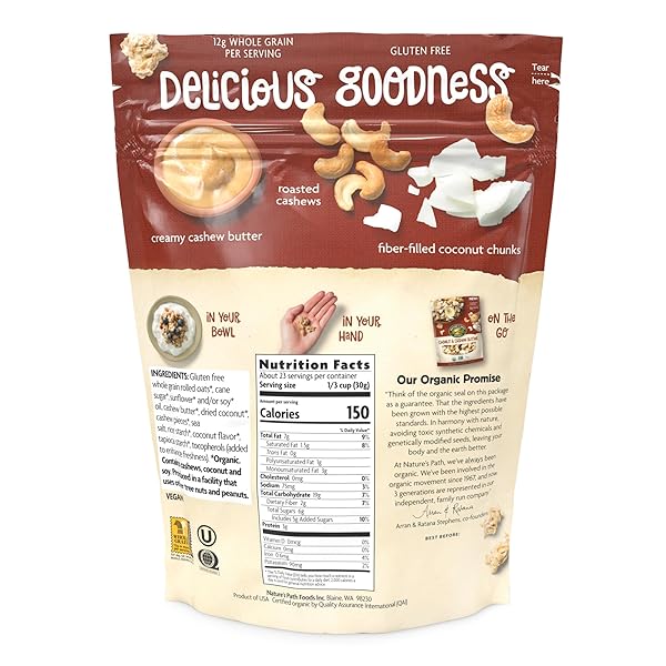 NATURE’S PATH ORGANIC COCONUT & CASHEW BUTTER GRANOLA, 24.7 OZ (PACK OF 1), GLUTEN FREE, NON-GMO