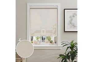 AOSKY Cordless Roller Shades for Windows Light Filtering Shades with 5% Openness Solar Screen Semi Sheer Roller Blinds UV Protection for Office and Home. Easy to Install 34" W x 72" H (Beige)