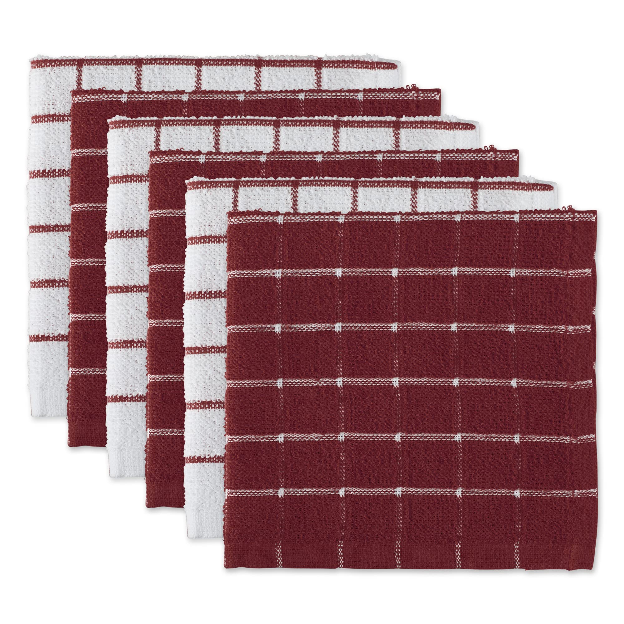 DII 100% Cotton, Machine Washable, Ultra Absorbant, Basic Everyday 12 x 12 Terry Kitchen Dish Cloths, Windowpane Design, Set of 6- Wine — image 1