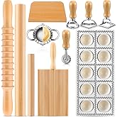 12 Piece Ravioli Mold Set with Press, Scraper, Cutter, Pierogi Maker, Rolling Pin, Gnocchi Board, Wooden Roller, and 4 Ravioli Stamp Maker Cutters for Making Pasta, Dumplings, and Pierogi
