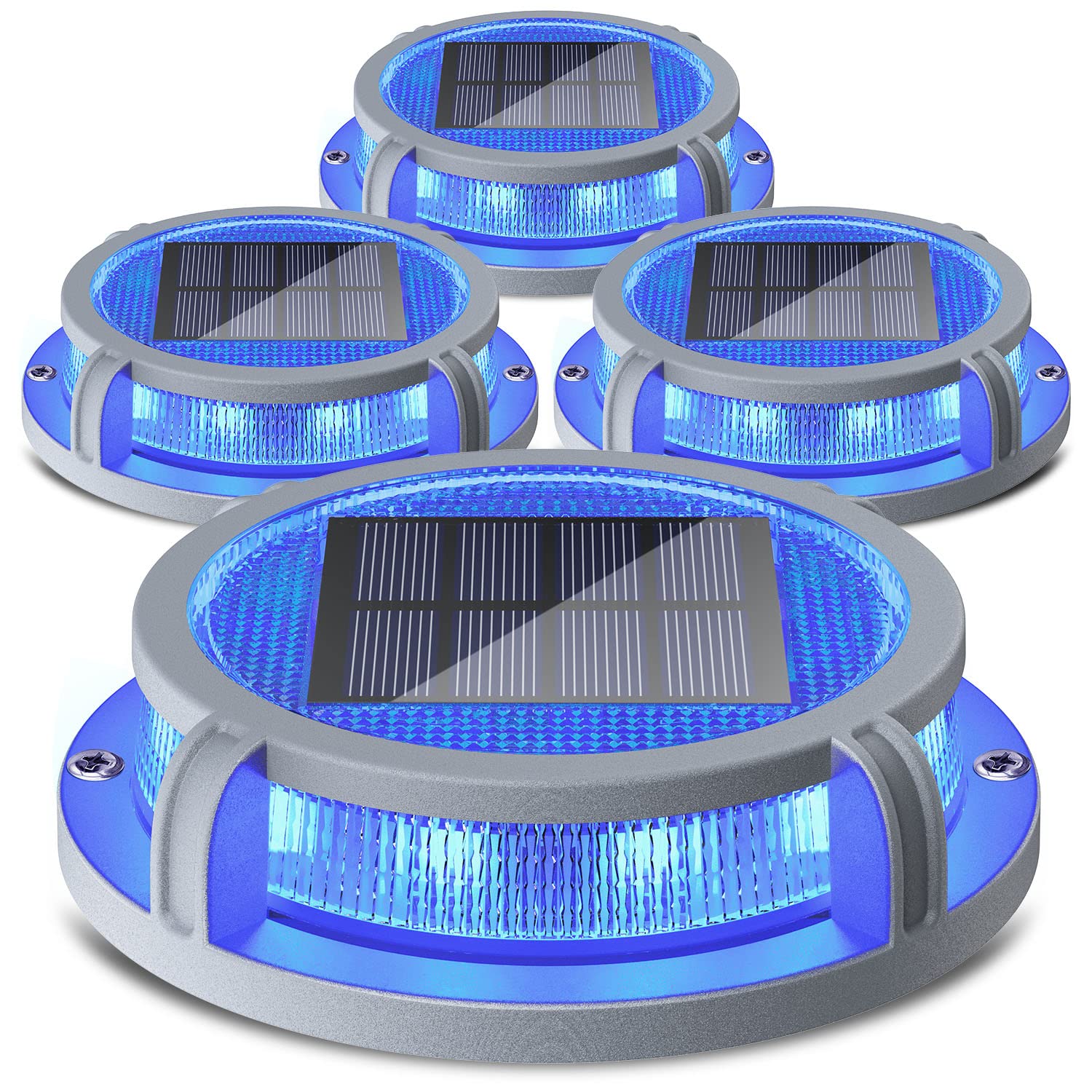 Siedinlar Solar Decking Lights Outdoor 4 Pack, 2 Colors in 1 Solar Powered Dock IP68 Waterproof Road Marker, Driveway for Yard Ground Step (Blue & Red)