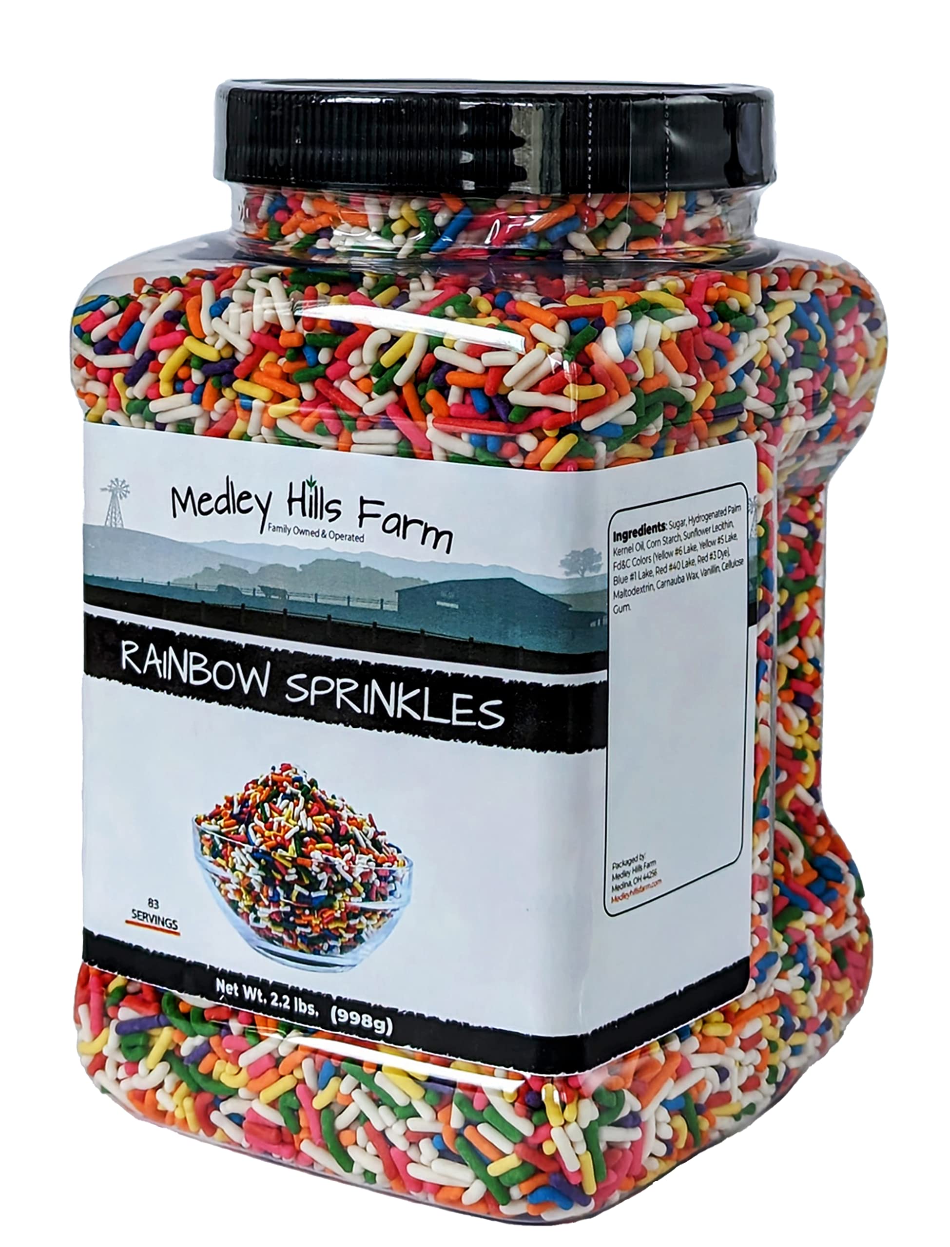 Rainbow sprinkles by Medley Hills farm in Reusable Container 2.2 Lbs. - Great bulk rainbow sprinkles for cake decorating,cookie decorating - brownies and ice cream toppings