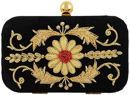 Duchess Handicraft Item Girls Clutch (000498BG, Black And Gold)