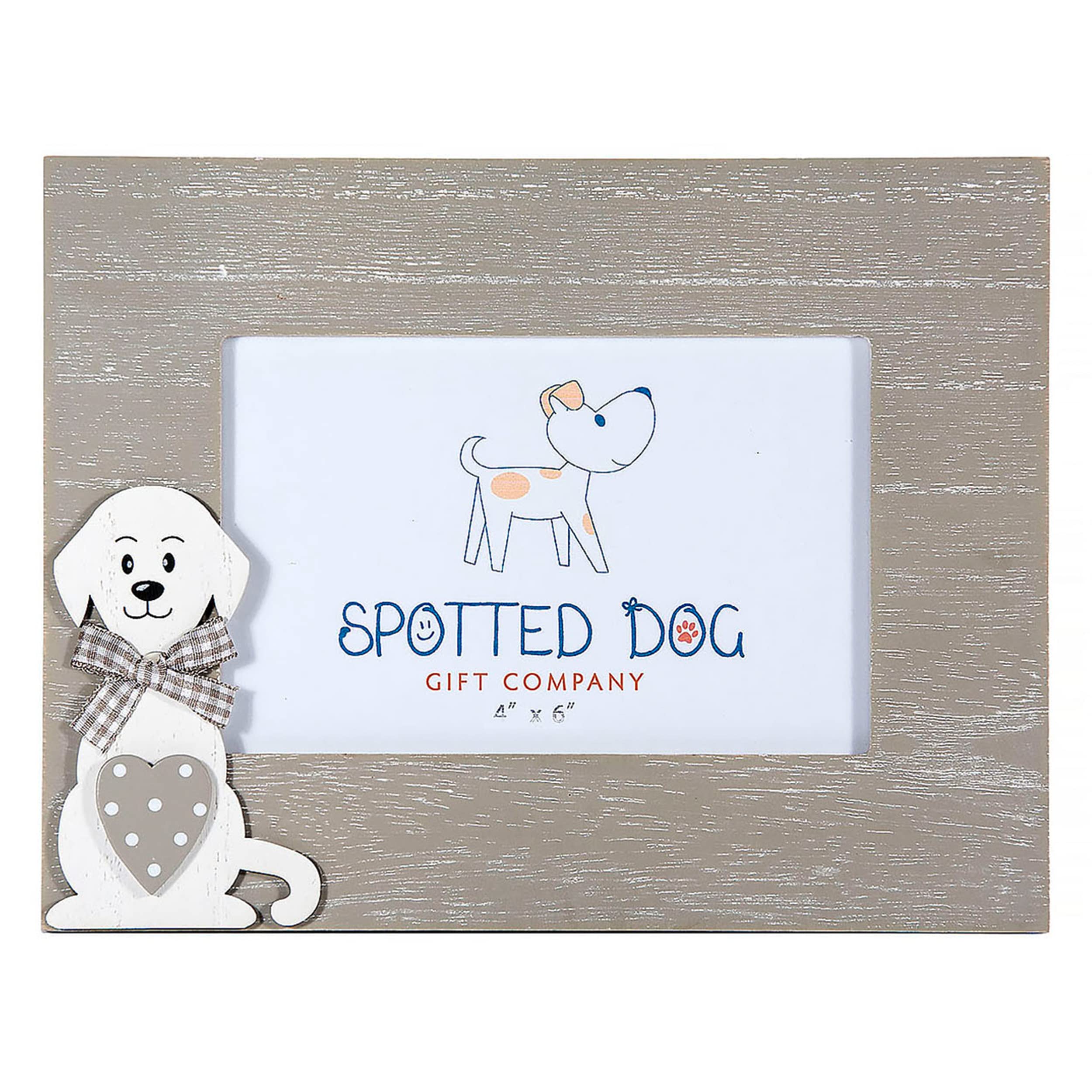 SPOTTED DOG GIFT COMPANY Dog Photo Frame, Wooden 6 x 4 Picture Frame for Wall Hanging or Tabletop Display, Cute Home Room Decor, Gifts for Dog Lovers & Pet Owners, Landscape - White Grey