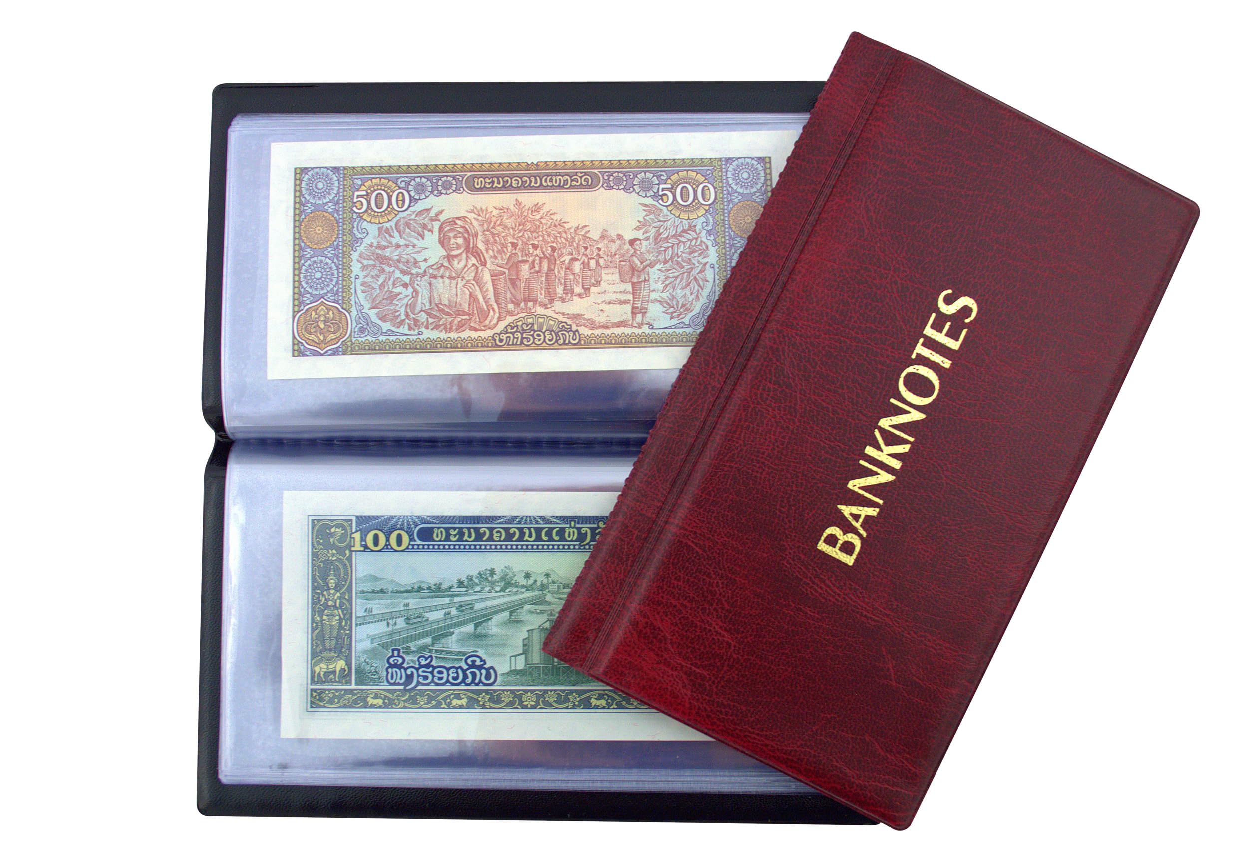 COLLECTOR ALBUM FOR BANKNOTES NOTES Banknote Album with 20 pages 8x17cm (Red)