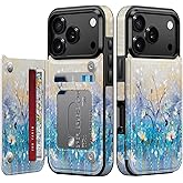 LETO for iPhone 17 Pro Wallet Case with Card Holder - Flip Folio Leather Kickstand - Fashionable Flower Designs - Shockproof Protective Phone Cover for Women and Girls - White Flowers Blue Purple