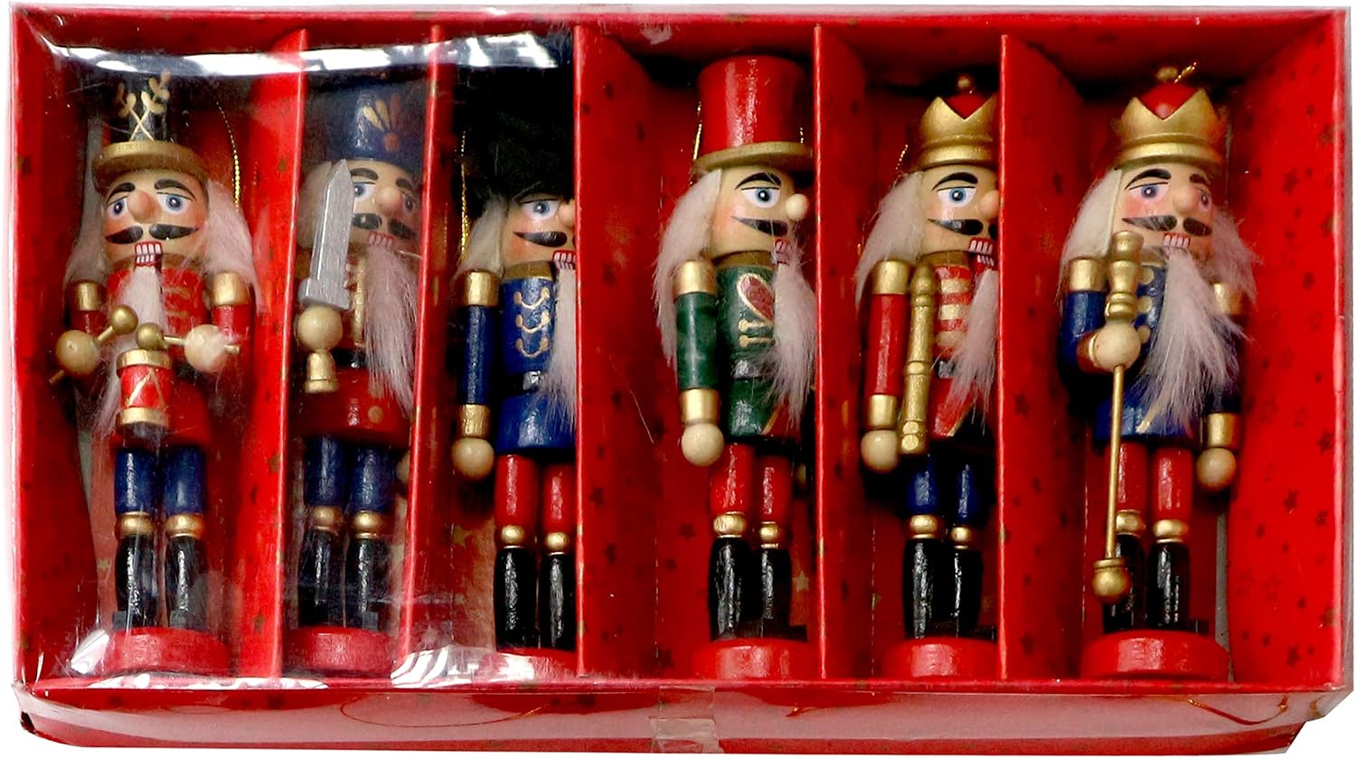 THE TWIDDLERS 6 Wooden Chrismas Nutcracker Soldier Ornaments, 13cm / 5" - Image 3