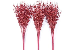 GRMIKBU 24-Pack Red Christmas Tree Ornaments, Christmas Tree Picks, Artificial Glitter Branches 17 Inch Christmas Berry Branches for Christmas Tree, Vase, Holiday, Wedding, Party Decor