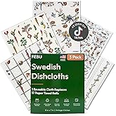 FEBU Swedish Dishcloths for Kitchen | 5 Pack Vintage Kitchen Reusable Paper Towels Washable | Swedish Dish Towels | Non-Scratch Cellulose Sponge Cloths | No Odor, Biodegradable Cleaning Cloths