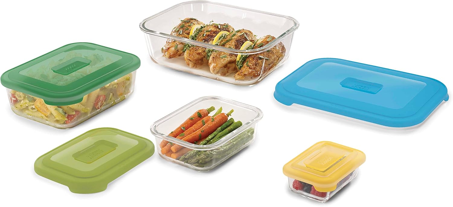 Joseph Joseph Nest Glass Set of 4 Food Storage Containers with lids, Stackable, Space Saving Design, Oven, Freezer - Image 4