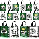 Estune 24 Pcs Soccer Party Favor Bags Soccer Gift Goodie Bags Treat Candy Non Woven Wrapping with Handles Tote for Sports Birthday Party Supplies Sports Theme Decorations