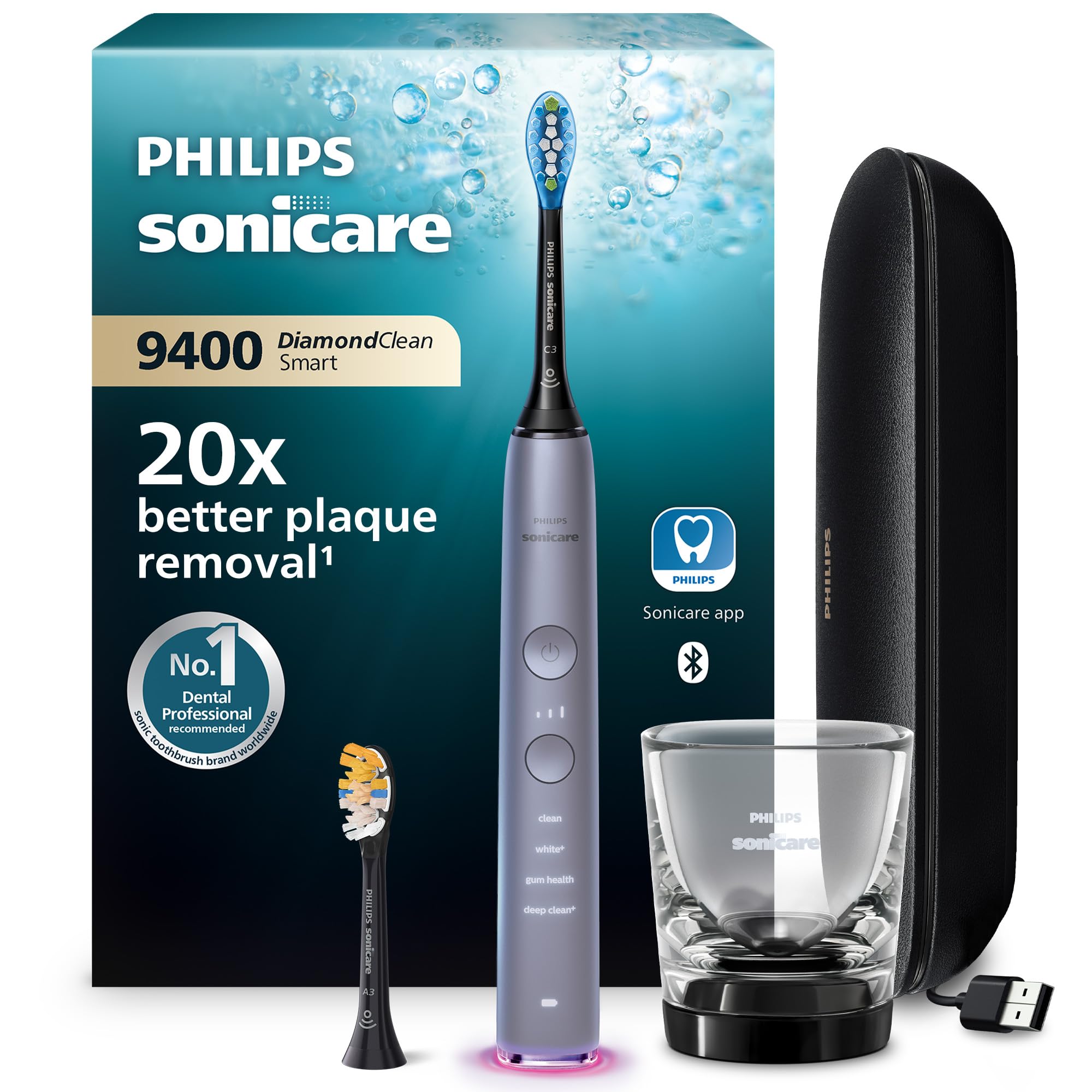 #Philips Sonicare DiamondClean Smart 9400 elektrische Zahnbürste, Schallzahnbürste mit App, Drucksensor, Bürstenkopferkennung, 4 ...