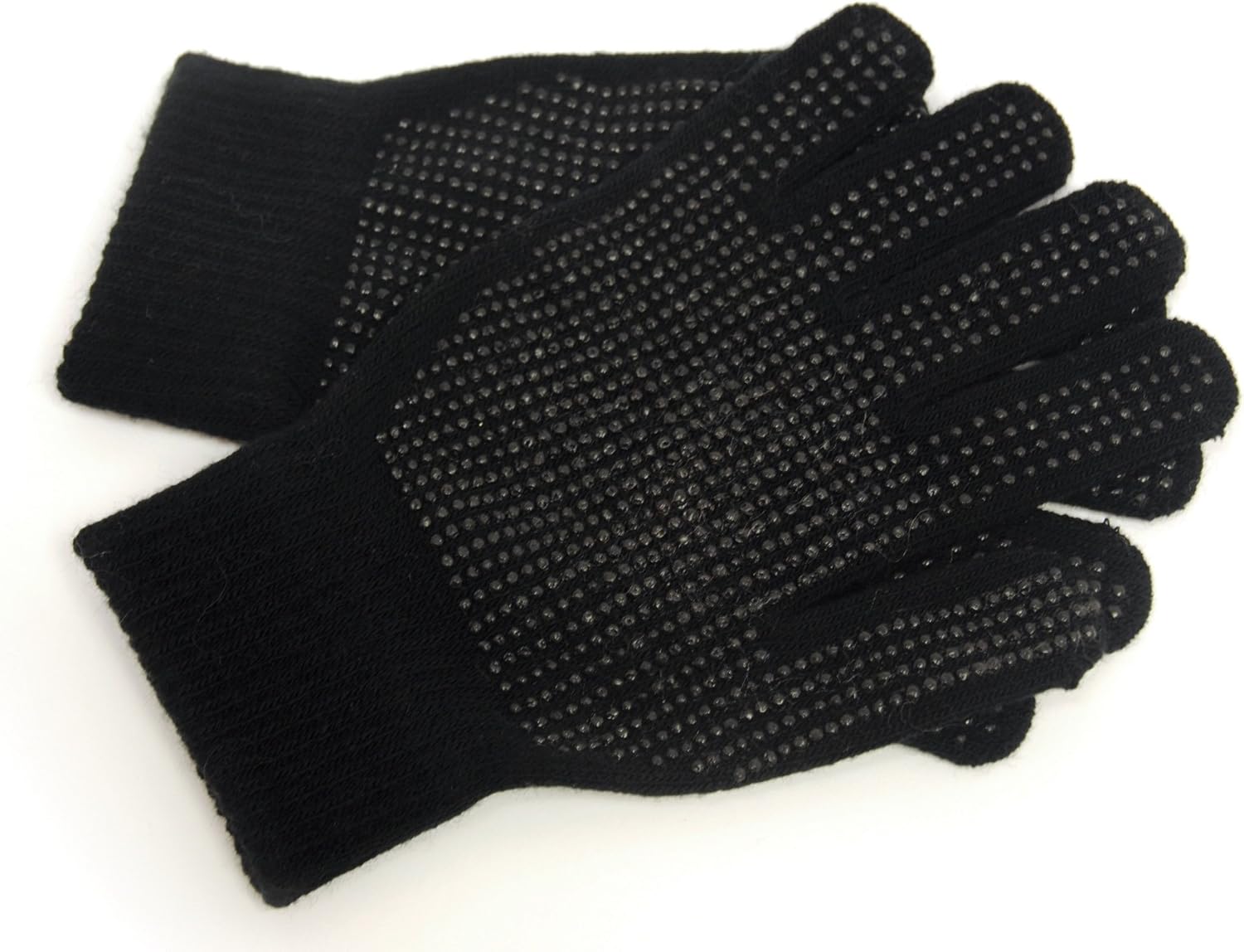 Mens Warm Stretchy Magic Gripper Gloves in Black with Dotted Grips at
