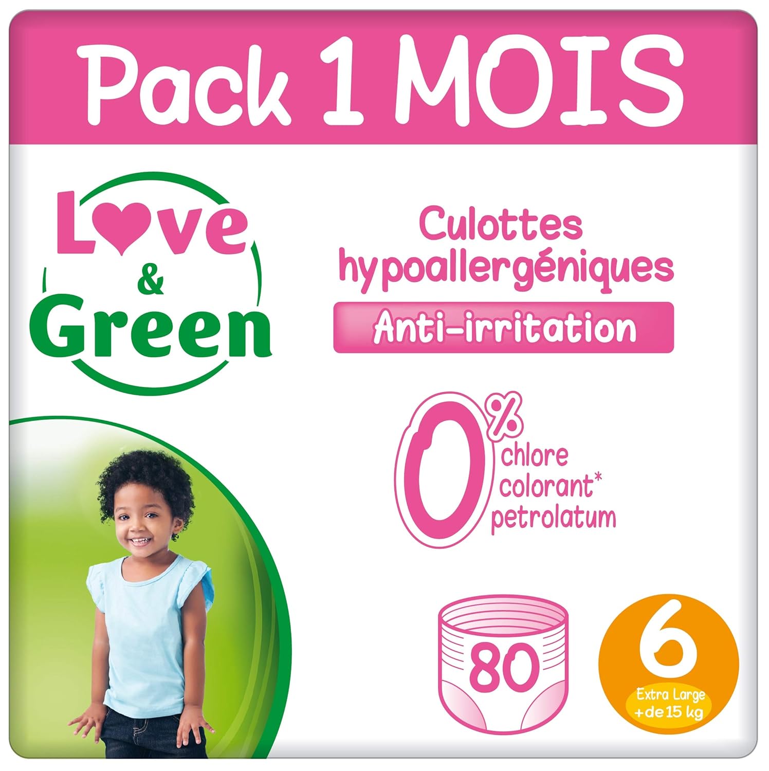 Love & Green Case Pack Couche Culottes Taille 6 (15+ kg) Pack 1 Mois