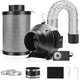 MELONFARM Air Filtration Kit, 4" 190 CFM Inline Duct Fan with Speed Controller, 12" High Carbon Filter, 8 Ft Ducting &amp; Rubber Coupler, Air Cooling and Filtration Kit for Grow Tent, Hydroponics