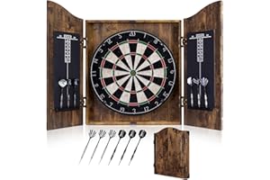 Yirinatek Sisal Dart Board Cabinet Sets, Decorative Dart Boards for Adults [6*Steel Darts] - Wooden Dartboard Cabinet with Integrated Scoreboard for Family Game Rooms
