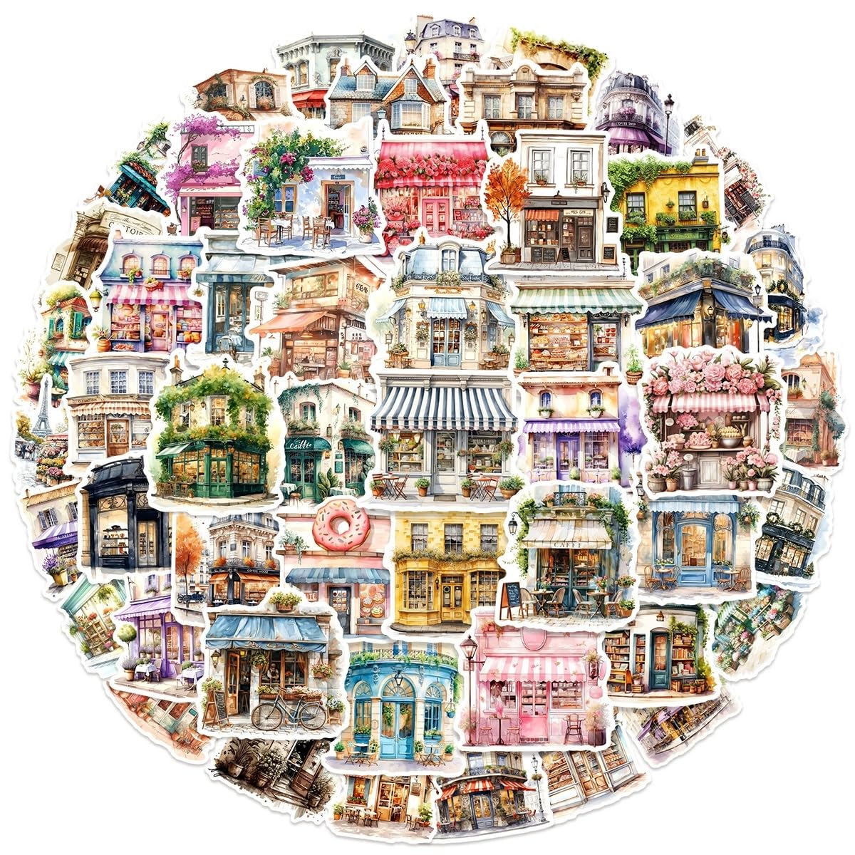 50 PCS Watercolor Shop Stickers,Shop Sticker Pack Vinyl Skateboard Guitar Door Laptop Luggage Car Bike Water Bottle Birthday Party Supplies Teens Boys and Girls Decals