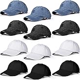 Jecery 12 Pcs Baseball Caps for Women Men Washed Baseball Hat Adjustable Cotton Sports Caps for Adults Outdoor Activities