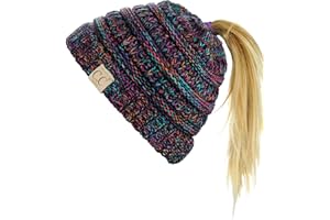 C.C BeanieTail Kids' Children's Soft Cable Knit Messy High Bun Ponytail Beanie Hat