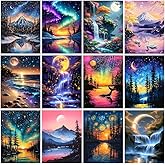 CreateJoy 12 Pack Moonlight Diamond Painting Kits for Adults, 5D Moon Diamond Art Kits for Beginners, DIY Full Drill Paint with Diamond, Home Wall Decor 12 x 16 Inch