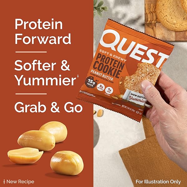 QUEST NUTRITION PEANUT BUTTER PROTEIN COOKIE, 15G PROTEIN, 1G SUGAR, 5G NET CARBS, KETO FRIENDLY, HIGH PROTEIN, LOW CARB; 4 COUNT