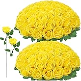 Ovveroche 72 Pcs Artificial Roses Yellow Fake Silk Roses Realistic Roses Faux Flower Indoor Wedding Home Decor, Birthday Decorations