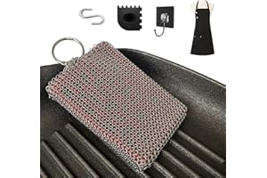 YAKUST Cast Iron Pan Chainmail Scrubber Cleaning kit, 316 Stainless Steel Cleaner Cast Iron Scrubber with Silicone Insert Cast Iron Griddle Cleaning Brush