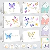 Decorably 24 Pack Gold-Foiled 6x4in Butterfly Thank You Cards with Envelopes and Stickers, 6 Adorable Designs for Family and Loved Ones, Blank Inside - Baby Shower, Wedding, Birthday, Gifting, Mailing