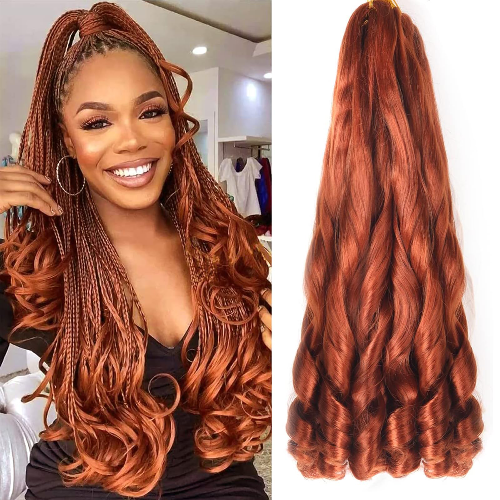 Alaleibaby 26 inch French Curly Braiding Hair 8 Pack Loose Wavy Spiral Curl Braids Crochet Hair Deep Wave Synthetic Extensions Pre Stretched Bouncy Braiding Hair — image 1