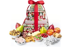 A GIFT INSIDE Christmas Cheer Fruit & Gourmet Supreme Tower with Sweets, Snacks, Cheese & Meat
