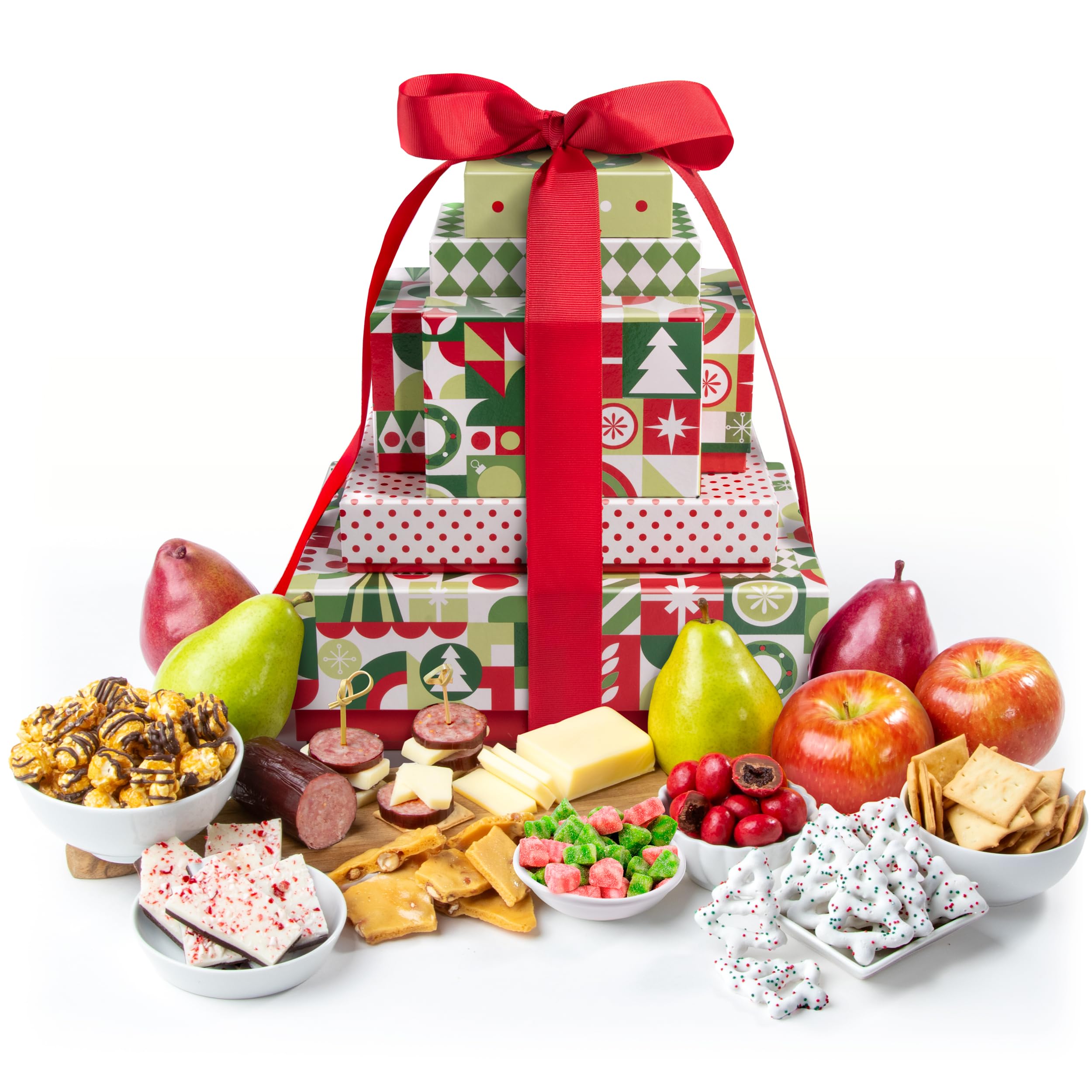Christmas Cheer Fruit & Gourmet Supreme Tower with Sweets, Snacks, Cheese & Meat Image