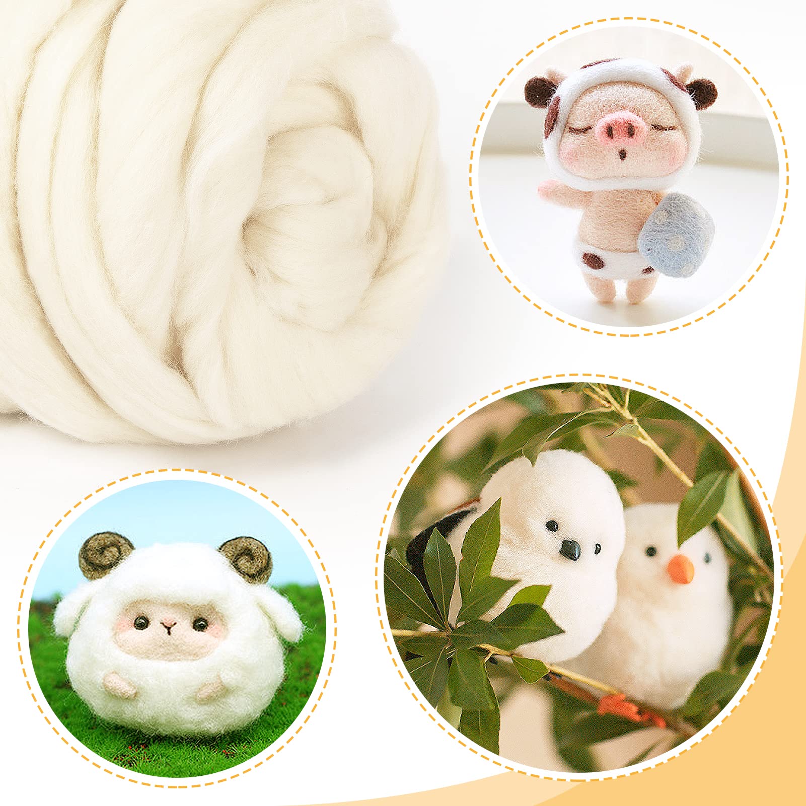 Natural Wool Roving - 8.8 oz Fibre Yarn Roving Needle Felting Wool Hand Spinning for Beginners - Beige