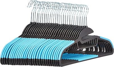 Amazon Basics Non-Slip Heavy Duty Plastic Hanger with Horizontal Bar Blue